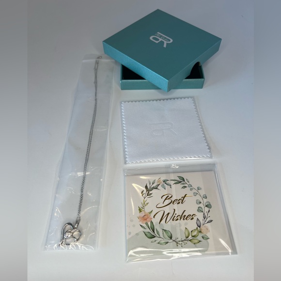 Old Rubin 925 Sterling Silver Necklace Double Heart Pendant with Cubic Zirconia - Picture 3 of 7